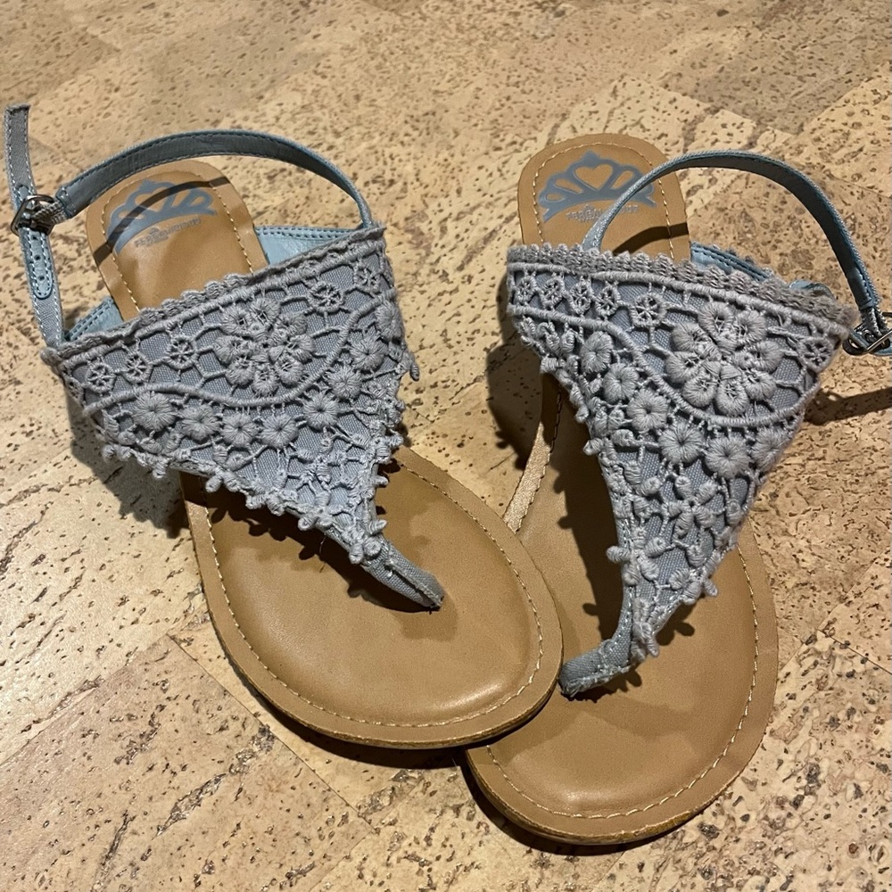 Fergalicious blue crochet /lace sandals. Size 8.5